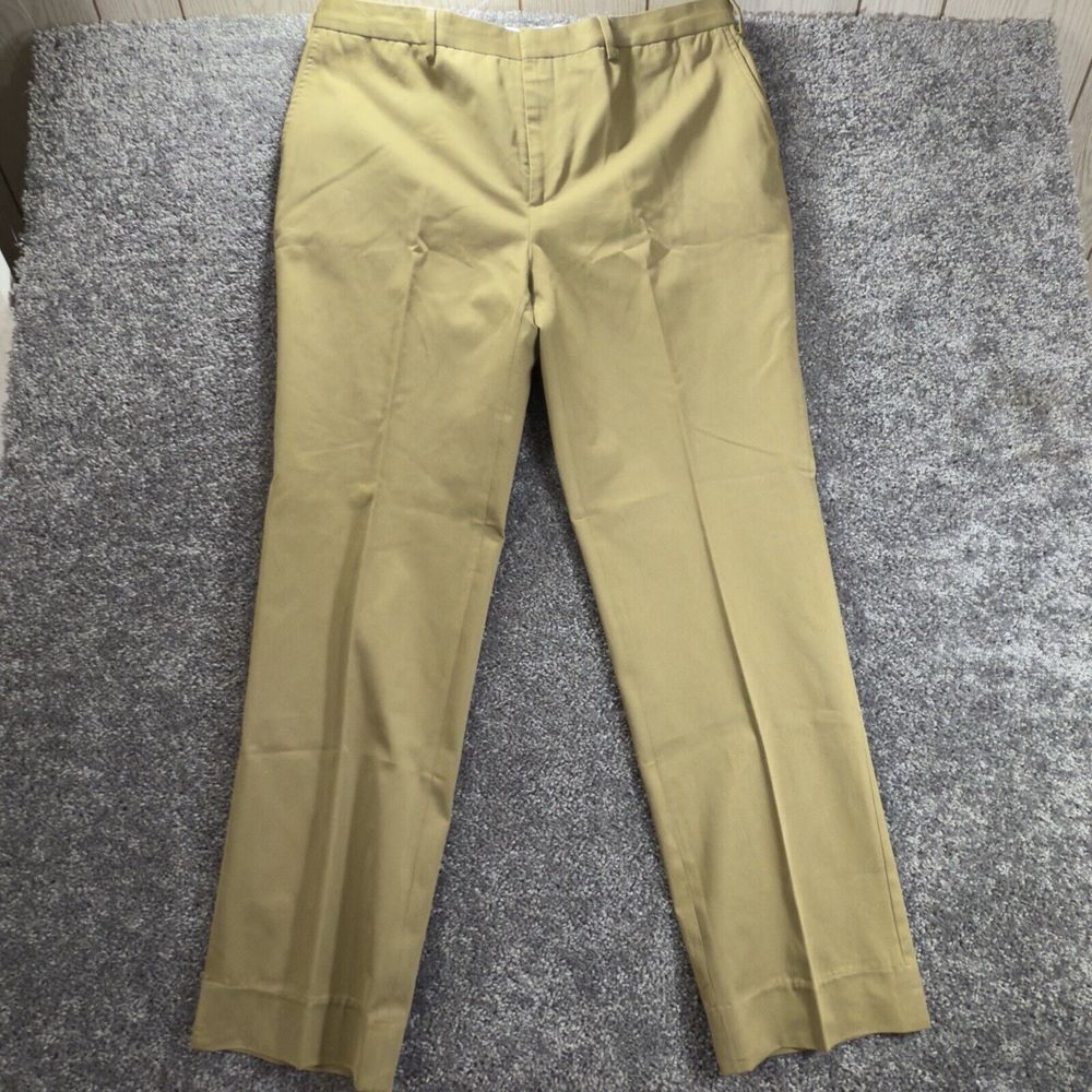 J Peterman Pants Mens 38x32 Tan Flat Front‎ Chino Slash Pockets Dress Stretch